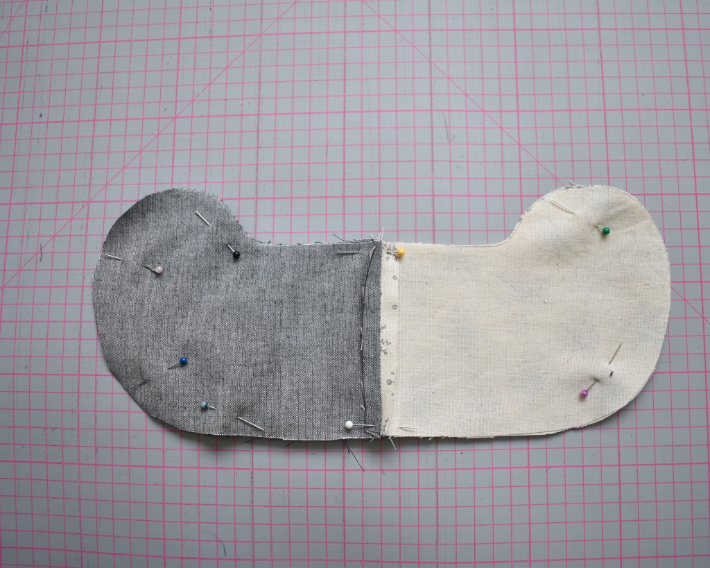 Pin all the way round, leave a gap of 5cm along sole of foot